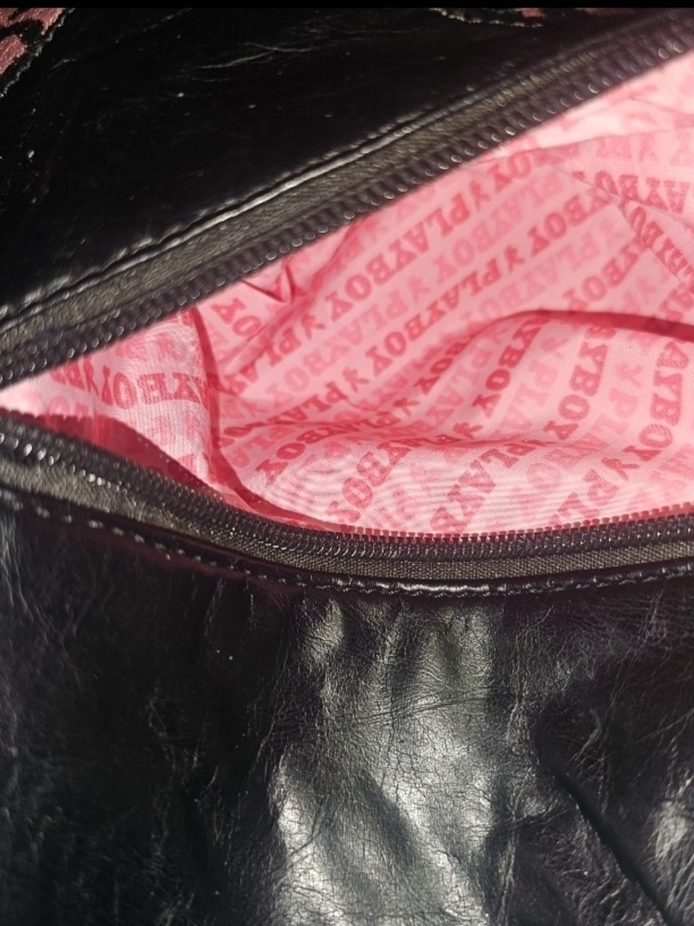 PLAYBOY Black Shoulder Tote with Pink Leopard Accent - Picture 5 of 16